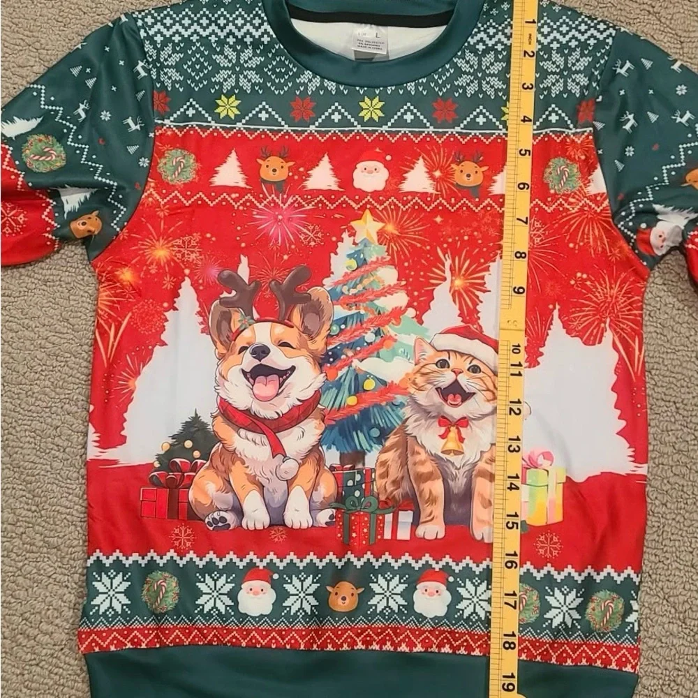 Holiday Pets Crewneck Sweatshirt - Green & Red UNISEX KIDS Christmas Pullover